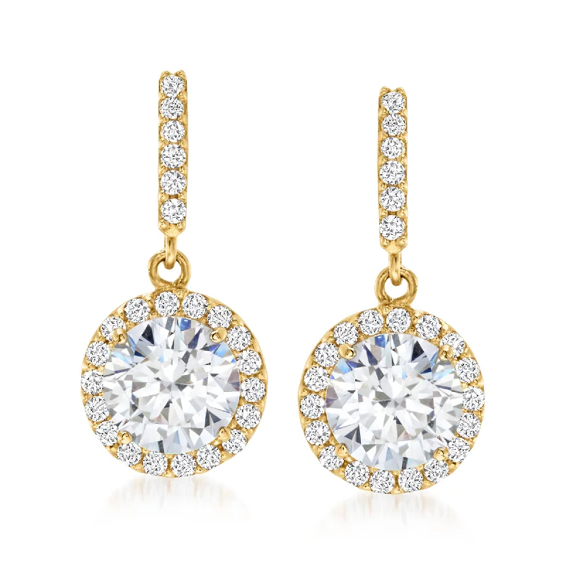 Dainty And Elegant Jewelry Now At Reduced Prices Ross-Simons CZ Halo Drop Earrings in 14kt Yellow Gold Dainty And Elegant Jewelry Now At Reduced Prices Ross-Simons CZ Halo Drop Earrings in 14kt Yellow Gold