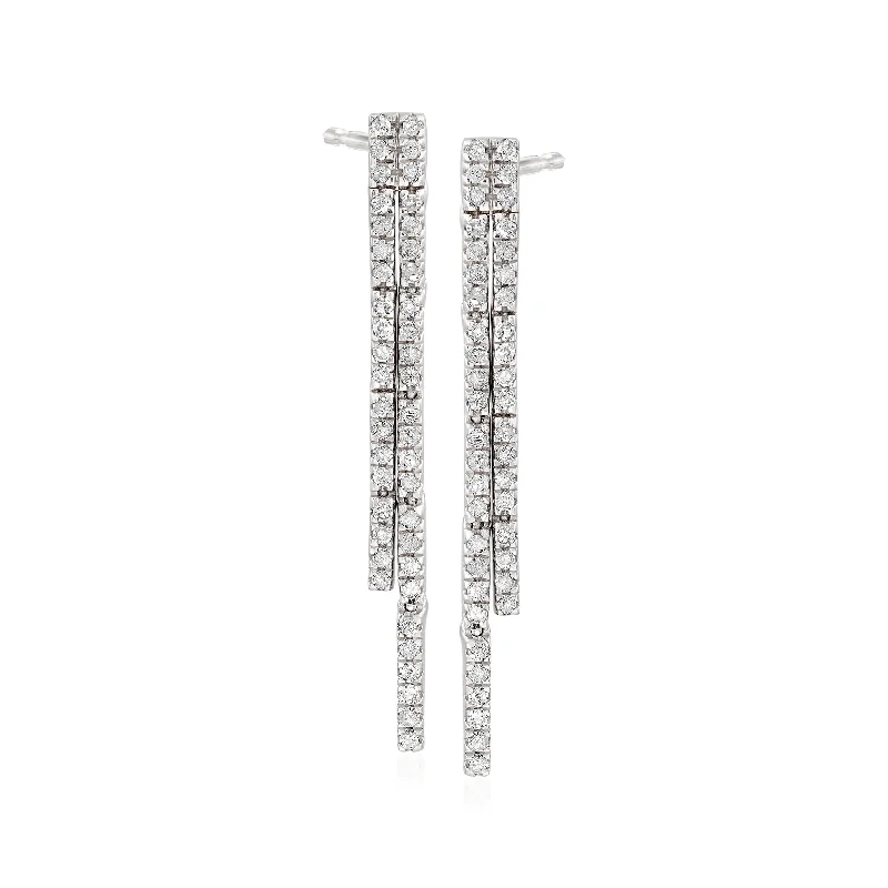 The Perfect Jewelry Piece At The Perfect Discount Ross-Simons Diamond 2-Row Linear Drop Earrings in Sterling Silver The Perfect Jewelry Piece At The Perfect Discount Ross-Simons Diamond 2-Row Linear Drop Earrings in Sterling Silver