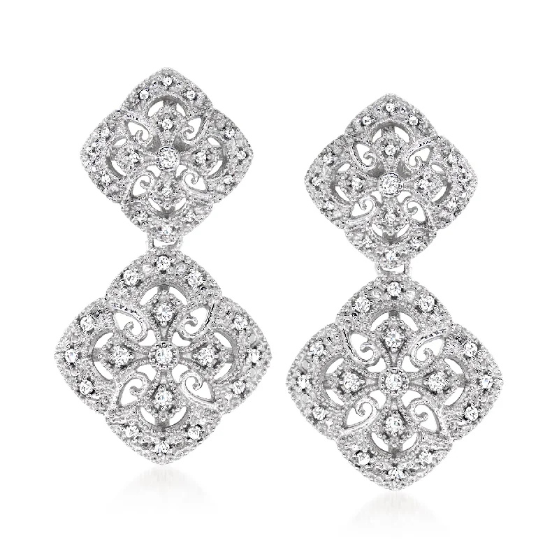 Get The Best Deals On Timeless Jewelry Pieces Ross-Simons Diamond Filigree Drop Earrings in Sterling Silver
