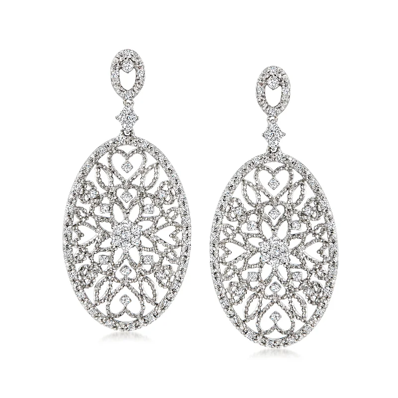Upgrade Your Jewelry Collection For Less Ross-Simons Diamond Floral Filigree Drop Earrings in 14kt White Gold Upgrade Your Jewelry Collection For Less Ross-Simons Diamond Floral Filigree Drop Earrings in 14kt White Gold