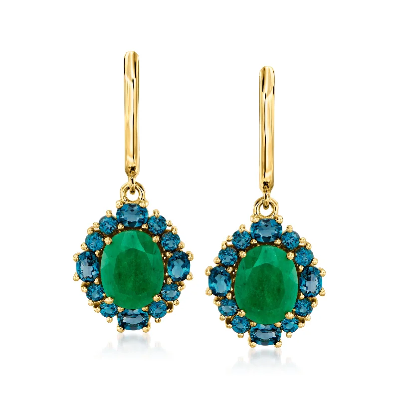Elegant Jewelry At Unbeatable Offers – Shop Before It's Gone Ross-Simons Emerald and London Blue Topaz Drop Earrings in 18kt Gold Over Sterling Elegant Jewelry At Unbeatable Offers – Shop Before It's Gone Ross-Simons Emerald and London Blue Topaz Drop Earrings in 18kt Gold Over Sterling