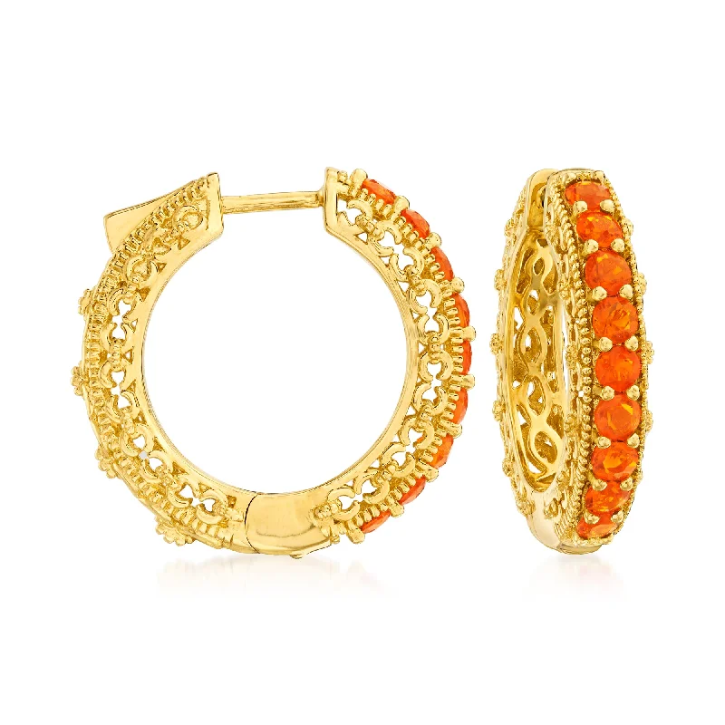 Shop Dazzling Jewelry With Special Promotional Discounts Ross-Simons Fire Opal Hoop Earrings in 18kt Gold Over Sterling Shop Dazzling Jewelry With Special Promotional Discounts Ross-Simons Fire Opal Hoop Earrings in 18kt Gold Over Sterling