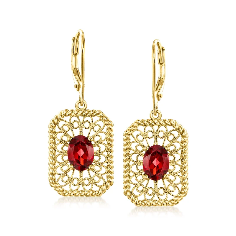 Shop Modern Jewelry Collections With Exclusive Discounts Ross-Simons Garnet Filigree Drop Earrings in 18kt Gold Over Sterling Shop Modern Jewelry Collections With Exclusive Discounts Ross-Simons Garnet Filigree Drop Earrings in 18kt Gold Over Sterling