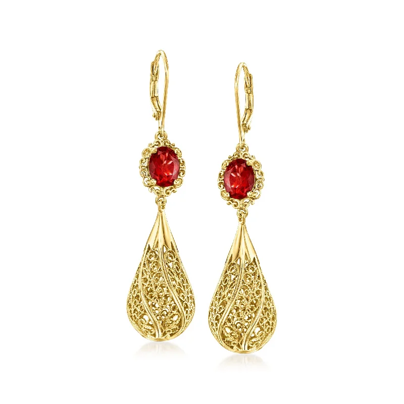 Shop Handcrafted Jewelry At Special Promotional Rates Ross-Simons Garnet Filigree Drop Earrings in 18kt Gold Over Sterling Shop Handcrafted Jewelry At Special Promotional Rates Ross-Simons Garnet Filigree Drop Earrings in 18kt Gold Over Sterling