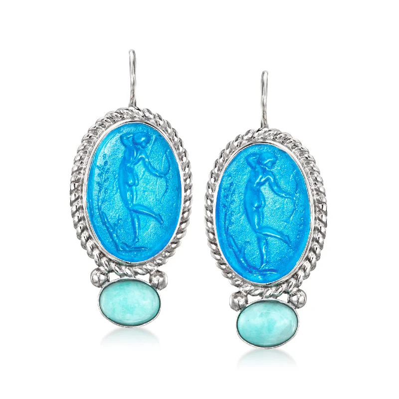 Luxury Jewelry At Unbeatable Discounts Ross-Simons Italian Blue Venetian Glass Diana The Huntress Drop Earrings With Amazonite in Sterling Silver Luxury Jewelry At Unbeatable Discounts Ross-Simons Italian Blue Venetian Glass Diana The Huntress Drop Earrings With Amazonite in Sterling Silver