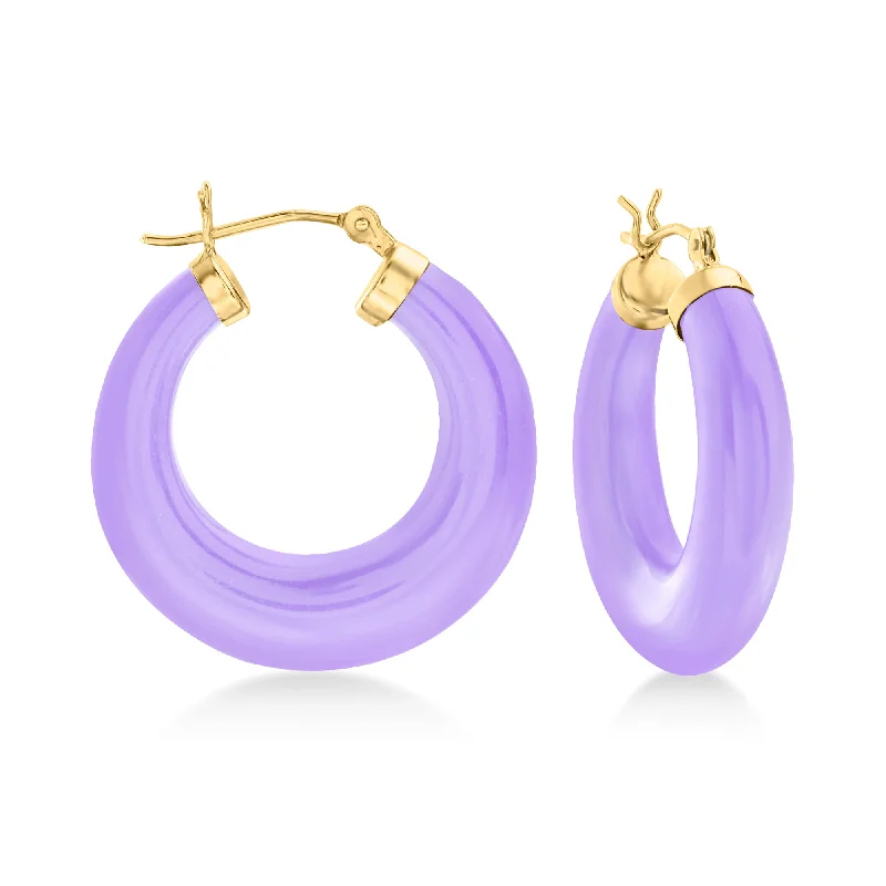 Luxury Jewelry Now At Special Promotional Rates Ross-Simons Lavender Jade Hoop Earrings With 14kt Yellow Gold Luxury Jewelry Now At Special Promotional Rates Ross-Simons Lavender Jade Hoop Earrings With 14kt Yellow Gold