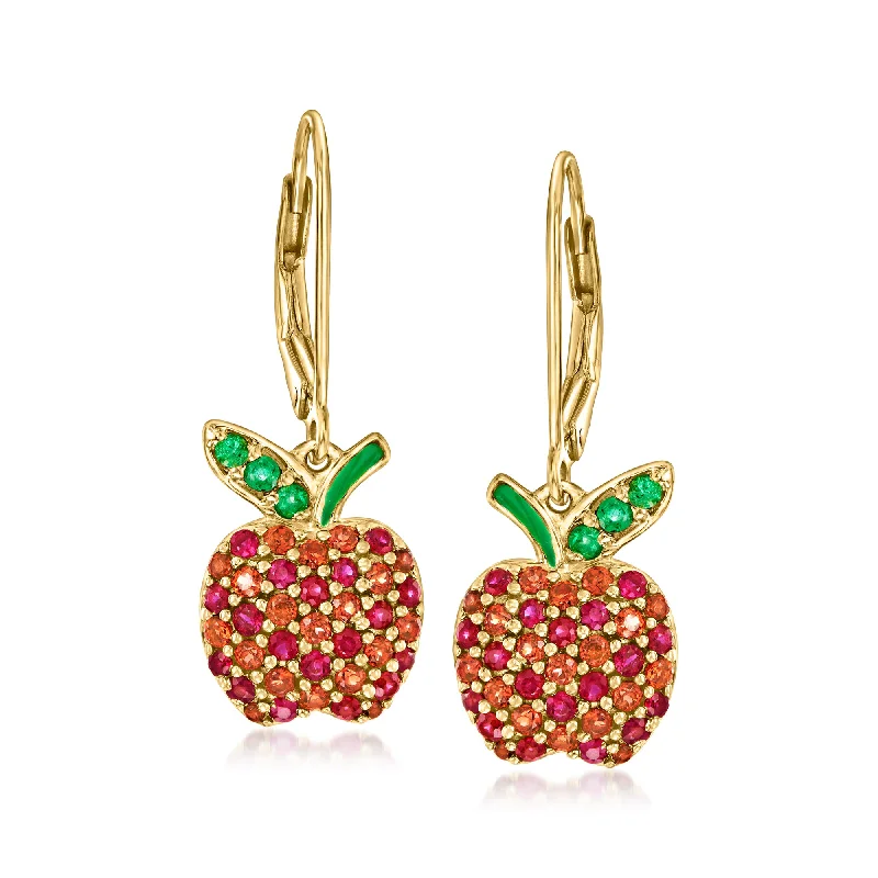 Huge Markdowns On Premium Jewelry Styles Ross-Simons Multi-Gemstone Apple Drop Earrings With Green Enamel in 18kt Gold Over Sterling Huge Markdowns On Premium Jewelry Styles Ross-Simons Multi-Gemstone Apple Drop Earrings With Green Enamel in 18kt Gold Over Sterling
