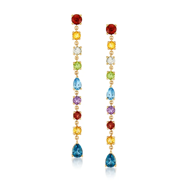 Affordable Glamour – Premium Jewelry For Less Ross-Simons Multi-Gemstone Linear Drop Earrings in 18kt Gold Over Sterling Affordable Glamour – Premium Jewelry For Less Ross-Simons Multi-Gemstone Linear Drop Earrings in 18kt Gold Over Sterling