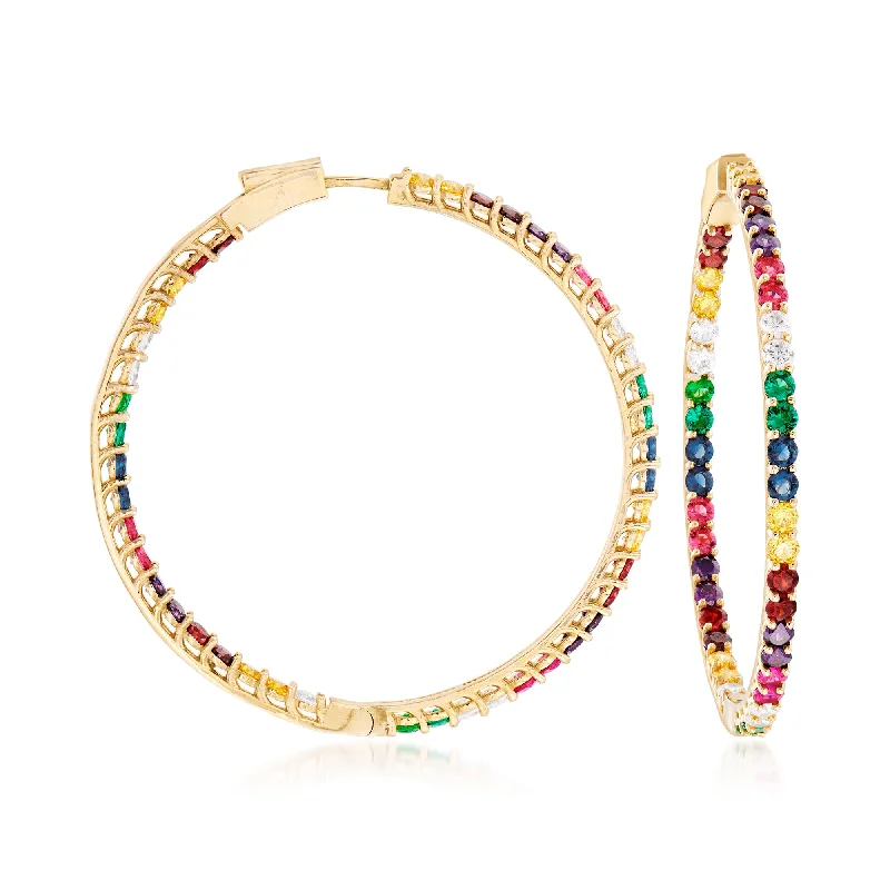 Elegant Jewelry, Affordable Luxury – Shop Now Ross-Simons Multicolored CZ Inside-Outside Hoop Earrings in 18kt Gold Over Sterling Elegant Jewelry, Affordable Luxury – Shop Now Ross-Simons Multicolored CZ Inside-Outside Hoop Earrings in 18kt Gold Over Sterling