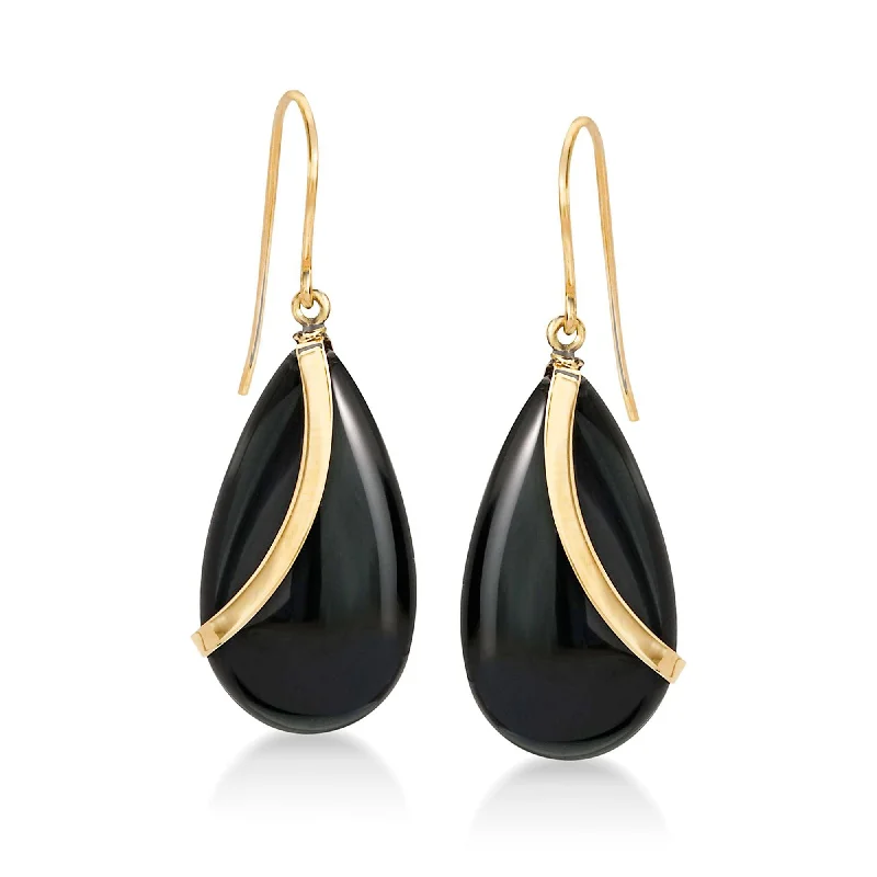 Shop Trending Jewelry With Exclusive Savings Ross-Simons Pear-Shaped Black Onyx Drop Earrings in 14kt Yellow Gold Shop Trending Jewelry With Exclusive Savings Ross-Simons Pear-Shaped Black Onyx Drop Earrings in 14kt Yellow Gold