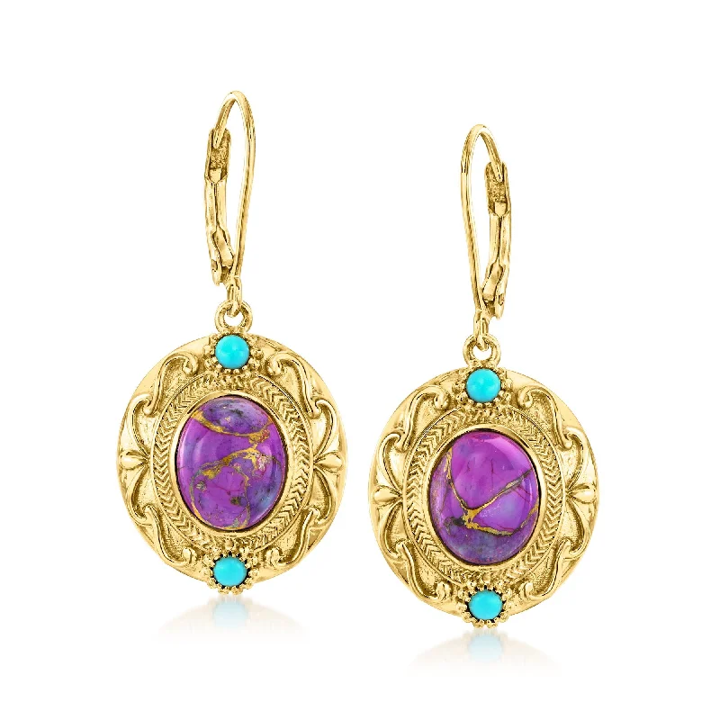 Trending Jewelry Now At Unbeatable Prices Ross-Simons Purple and Blue Turquoise Drop Earrings in 18kt Gold Over Sterling Trending Jewelry Now At Unbeatable Prices Ross-Simons Purple and Blue Turquoise Drop Earrings in 18kt Gold Over Sterling