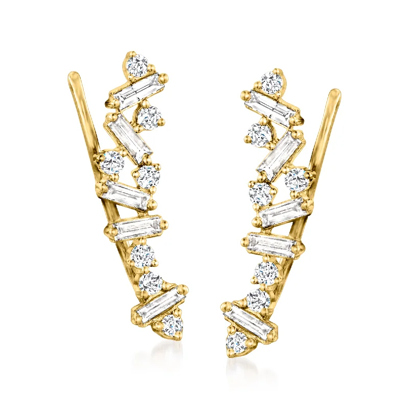 Discounted Jewelry For A Glamorous Look Ross-Simons Round and Baguette Diamond Ear Climbers in 14kt Yellow Gold Discounted Jewelry For A Glamorous Look Ross-Simons Round and Baguette Diamond Ear Climbers in 14kt Yellow Gold