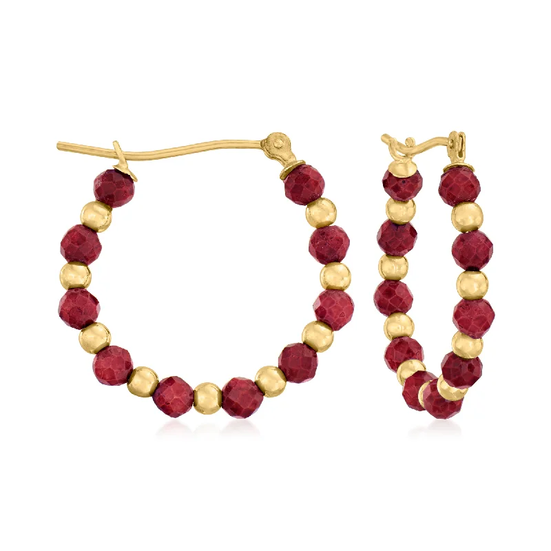 Affordable Glamour – Premium Jewelry For Less Ross-Simons Ruby Bead Hoop Earrings in 14kt Yellow Gold Affordable Glamour – Premium Jewelry For Less Ross-Simons Ruby Bead Hoop Earrings in 14kt Yellow Gold
