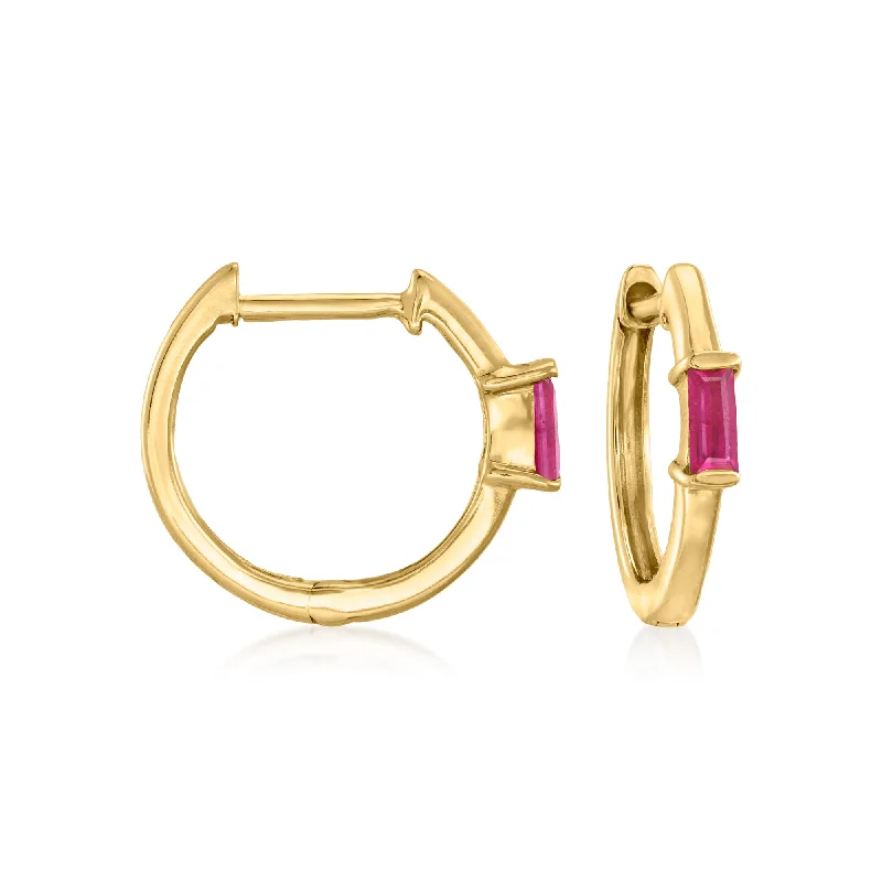 Shop Dazzling Jewelry At The Best Prices Ross-Simons Ruby Huggie Hoop Earrings in 14kt Yellow Gold Shop Dazzling Jewelry At The Best Prices Ross-Simons Ruby Huggie Hoop Earrings in 14kt Yellow Gold