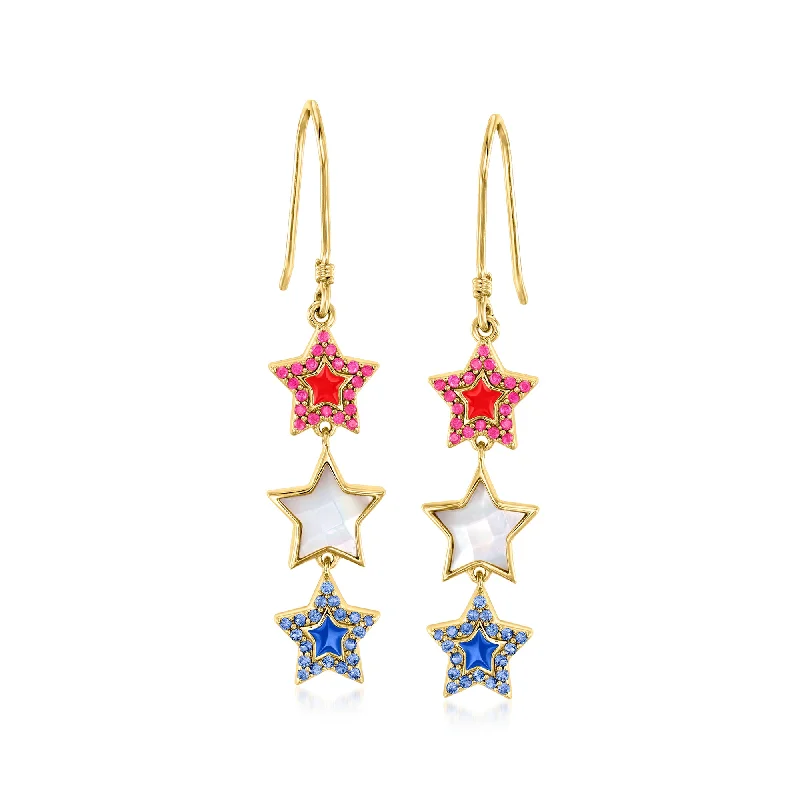 Special Deals On Handcrafted And Designer Jewelry Ross-Simons Ruby, . Sapphire and Mother-Of-Pearl Star Drop Earrings With Red and Blue Enamel in 18kt Gold Over Sterling Special Deals On Handcrafted And Designer Jewelry Ross-Simons Ruby, . Sapphire and Mother-Of-Pearl Star Drop Earrings With Red and Blue Enamel in 18kt Gold Over Sterling