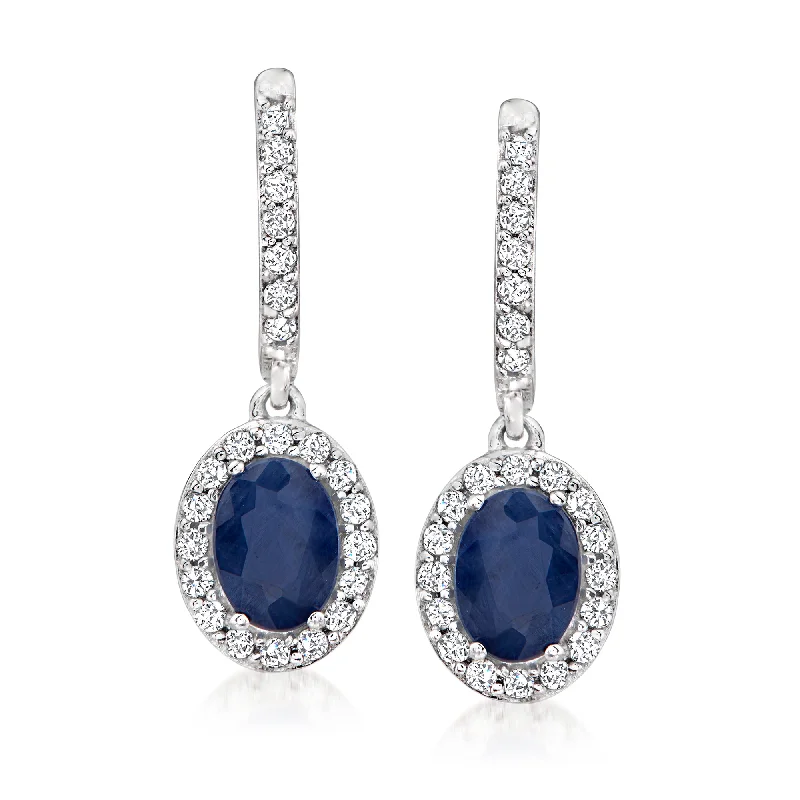 Dazzle In Elegance With Our Biggest Jewelry Sale Ross-Simons Sapphire and . Diamond Hoop Drop Earrings in 14kt White Gold Dazzle In Elegance With Our Biggest Jewelry Sale Ross-Simons Sapphire and . Diamond Hoop Drop Earrings in 14kt White Gold
