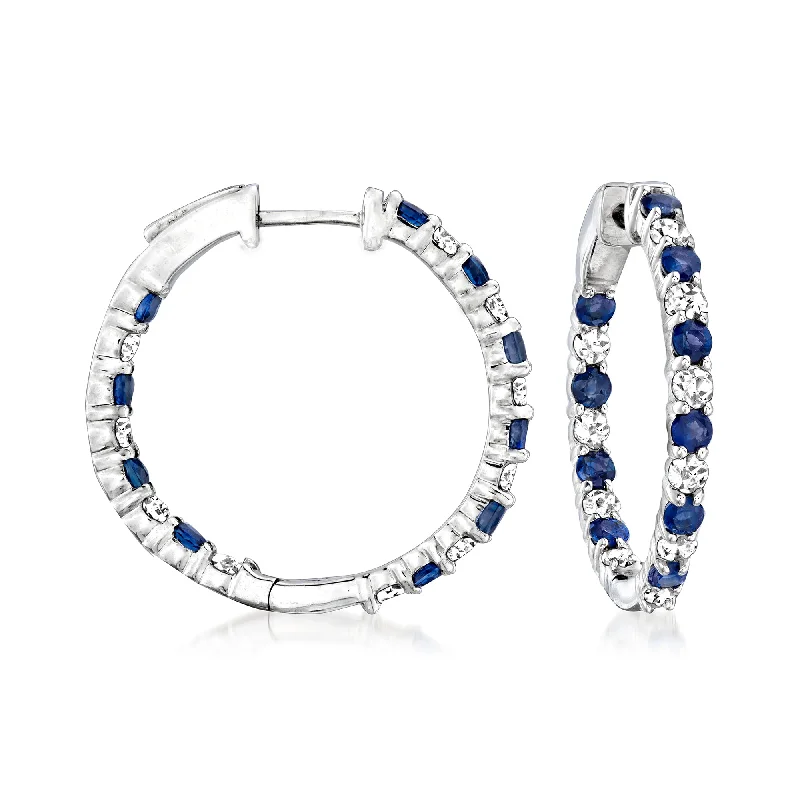 Premium Diamond Jewelry For Unforgettable Moments Ross-Simons Sapphire and Diamond Inside-Outside Hoop Earrings in Sterling Silver Premium Diamond Jewelry For Unforgettable Moments Ross-Simons Sapphire and Diamond Inside-Outside Hoop Earrings in Sterling Silver