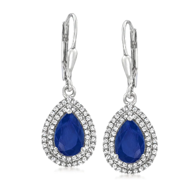 Exclusive Jewelry Sale – Limited-Time Discounts Ross-Simons Sapphire and . Diamond Pear-Shaped Drop Earrings in 14kt White Gold