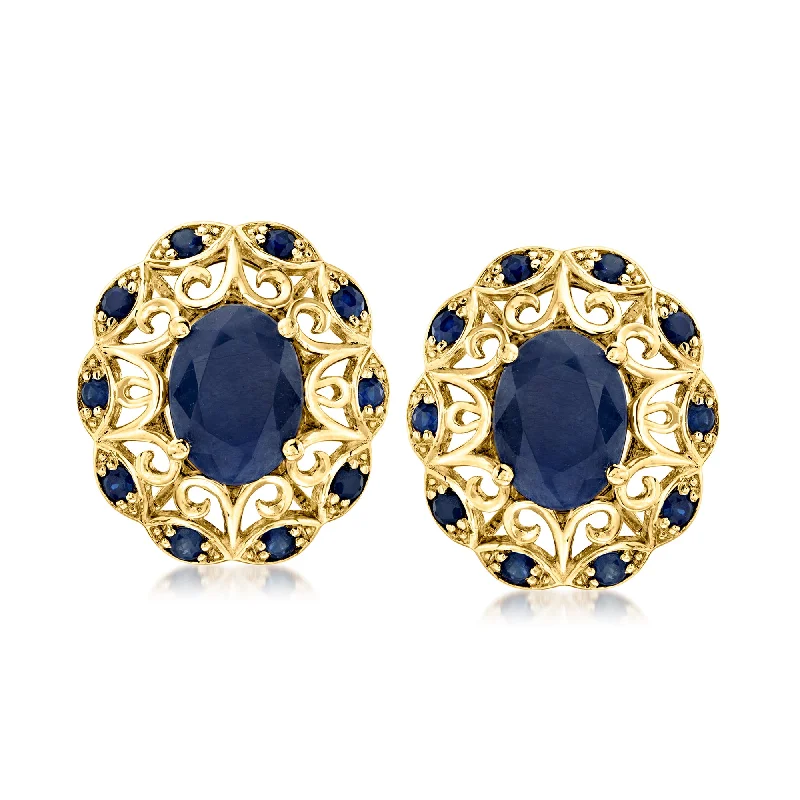 Premium Jewelry, Premium Discounts – Act Fast Ross-Simons Sapphire Openwork Earrings in 14kt Yellow Gold Premium Jewelry, Premium Discounts – Act Fast Ross-Simons Sapphire Openwork Earrings in 14kt Yellow Gold
