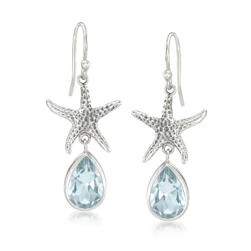 Delicate Crystal Jewelry For Sophisticated Charm Ross-Simons Sky Blue Topaz Bali-Style Starfish Drop Earrings in Sterling Silver Delicate Crystal Jewelry For Sophisticated Charm Ross-Simons Sky Blue Topaz Bali-Style Starfish Drop Earrings in Sterling Silver