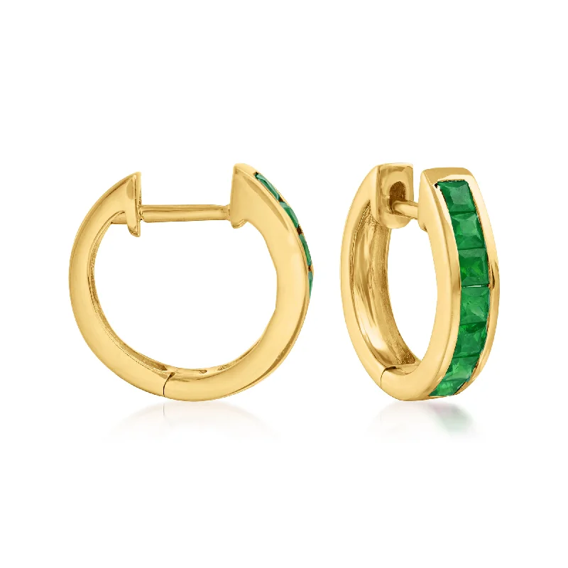 Big Discounts On Elegant Jewelry Collections Ross-Simons Square-Cut Emerald Huggie Hoop Earrings in 14kt Yellow Gold Big Discounts On Elegant Jewelry Collections Ross-Simons Square-Cut Emerald Huggie Hoop Earrings in 14kt Yellow Gold