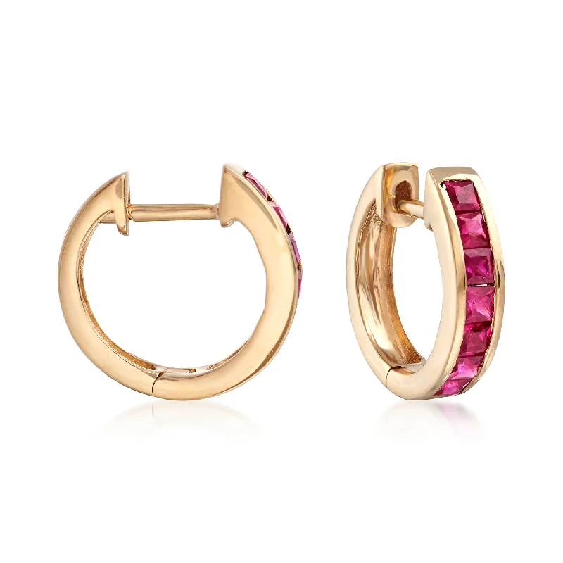 Huge Markdowns On Premium Jewelry Styles Ross-Simons Square-Cut Ruby Huggie Hoop Earrings in 14kt Yellow Gold Huge Markdowns On Premium Jewelry Styles Ross-Simons Square-Cut Ruby Huggie Hoop Earrings in 14kt Yellow Gold
