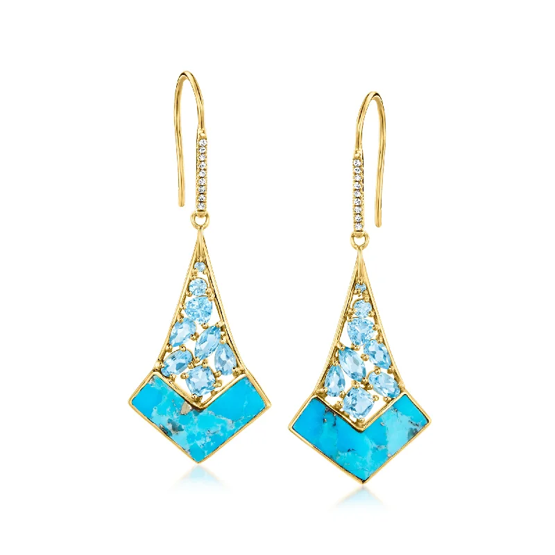 Trending Jewelry Now Available At Exclusive Prices Ross-Simons Swiss Blue Topaz and Turquoise Drop Earrings With White Topaz Accents in 18kt Gold Over Sterling Trending Jewelry Now Available At Exclusive Prices Ross-Simons Swiss Blue Topaz and Turquoise Drop Earrings With White Topaz Accents in 18kt Gold Over Sterling