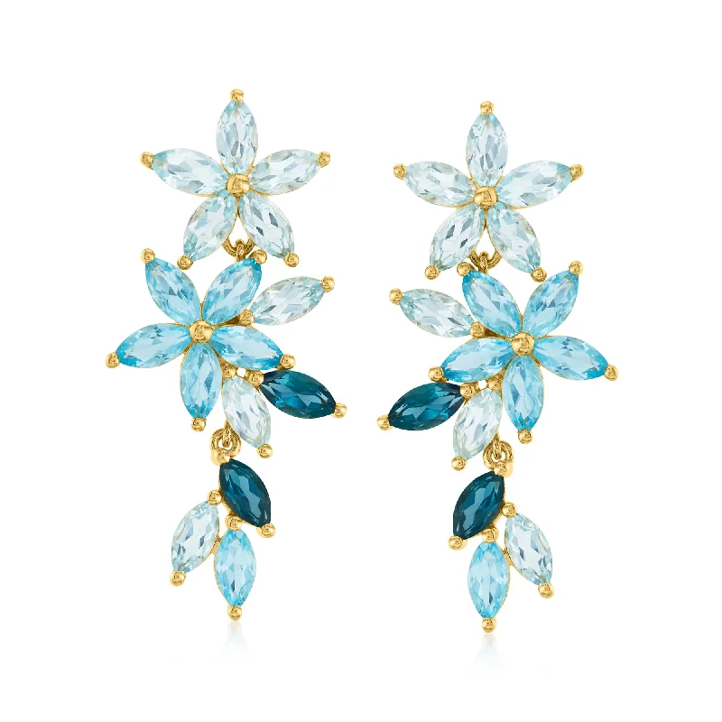 Premium Jewelry Now Available At Special Discounts Ross-Simons Tonal Blue Topaz Floral Ring in 18kt Gold Over Sterling Premium Jewelry Now Available At Special Discounts Ross-Simons Tonal Blue Topaz Floral Ring in 18kt Gold Over Sterling