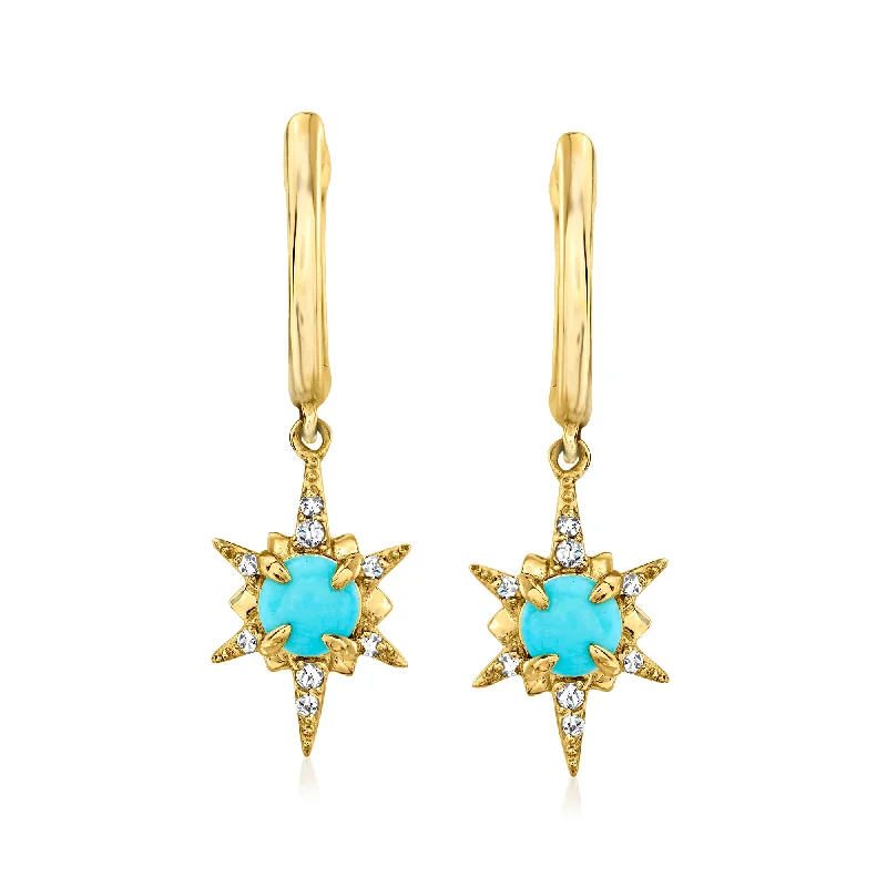 Grab Exquisite Jewelry At The Lowest Prices Ross-Simons Turquoise North Star Drop Earrings With Diamond Accents in 14kt Yellow Gold Grab Exquisite Jewelry At The Lowest Prices Ross-Simons Turquoise North Star Drop Earrings With Diamond Accents in 14kt Yellow Gold