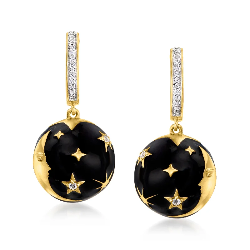 Elegant Jewelry, Affordable Luxury – Shop Now Ross-Simons White Topaz and Black Enamel Celestial Drop Earrings in 18kt Gold Over Sterling Elegant Jewelry, Affordable Luxury – Shop Now Ross-Simons White Topaz and Black Enamel Celestial Drop Earrings in 18kt Gold Over Sterling