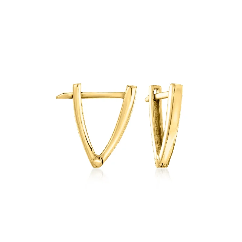 Modern Statement Jewelry For Bold Styling RS Pure by Ross-Simons 14kt Yellow Gold V-Hoop Earrings Modern Statement Jewelry For Bold Styling RS Pure by Ross-Simons 14kt Yellow Gold V-Hoop Earrings