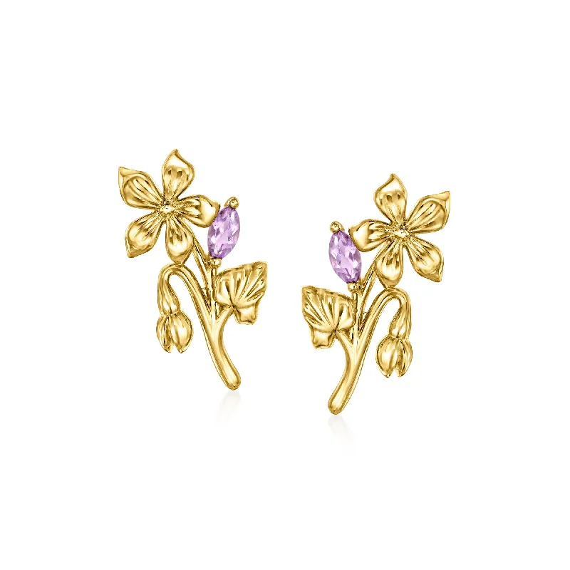 Elegant Jewelry, Exclusive Prices – Shop Now RS Pure by Ross-Simons Amethyst Violet Flower Earrings in 14kt Yellow Gold Elegant Jewelry, Exclusive Prices – Shop Now RS Pure by Ross-Simons Amethyst Violet Flower Earrings in 14kt Yellow Gold