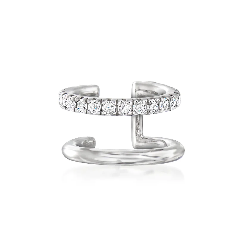 High-Quality Gemstone Jewelry For Special Occasions RS Pure by Ross-Simons Diamond Double-Hoop Single Ear Cuff in Sterling Silver High-Quality Gemstone Jewelry For Special Occasions RS Pure by Ross-Simons Diamond Double-Hoop Single Ear Cuff in Sterling Silver