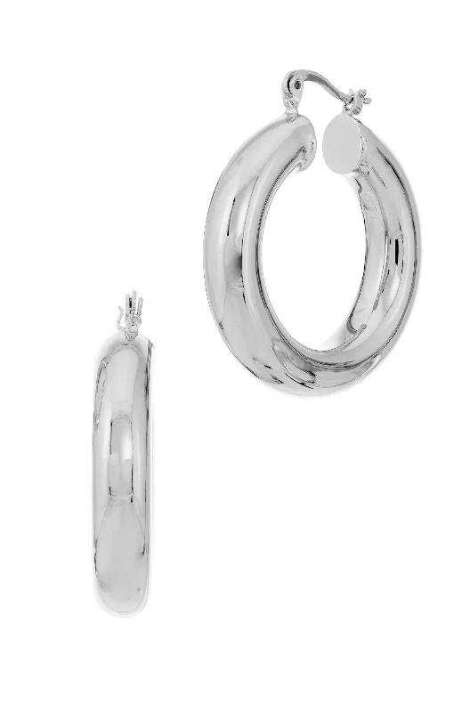 Grab Your Favorite Jewelry At The Lowest Prices STERLING SILVER RHODIUN PLATED 35mm HOOP EARRINGS Grab Your Favorite Jewelry At The Lowest Prices STERLING SILVER RHODIUN PLATED 35mm HOOP EARRINGS