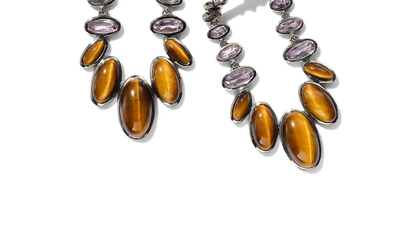 Discounted Jewelry For A Glamorous Look Women's Kimono Tiger’S Eye Earrings In Brown Discounted Jewelry For A Glamorous Look Women's Kimono Tiger’S Eye Earrings In Brown