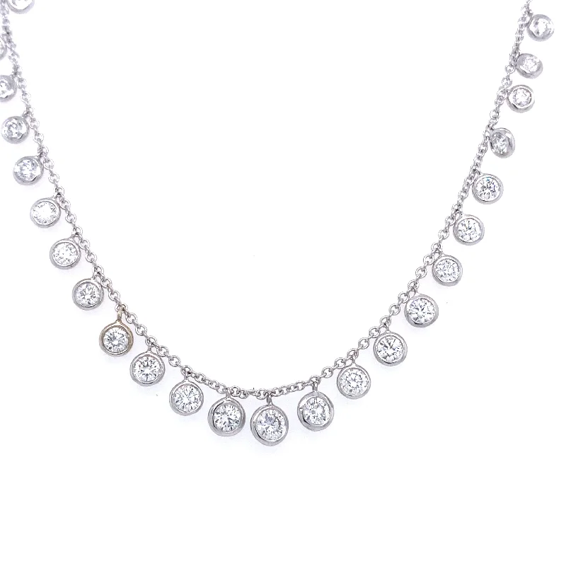 Stunning Statement Jewelry, Unbeatable Discounts 18K White Gold Round Diamond Bezel Station Necklace (3.43ctw) Stunning Statement Jewelry, Unbeatable Discounts 18K White Gold Round Diamond Bezel Station Necklace (3.43ctw)
