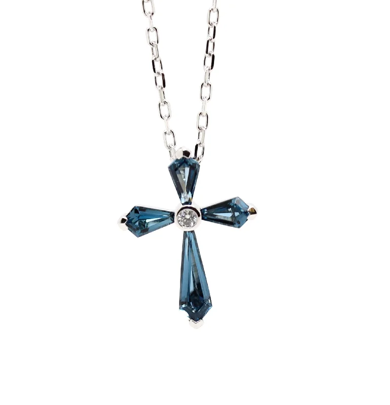 Flash Sale On Exquisite Jewelry – Don't Miss Out Blue Topaz & Diamond Cross Pendant