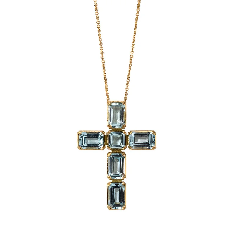 Limited-Time Offer On Elegant Jewelry Pieces Blue Topaz Cross 18K Gold Pendant Necklace Limited-Time Offer On Elegant Jewelry Pieces Blue Topaz Cross 18K Gold Pendant Necklace