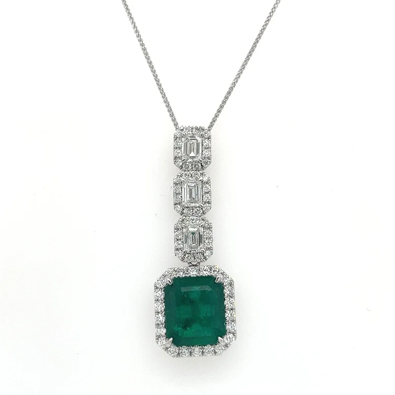 Affordable Luxury Jewelry For Every Occasion Bremer Jewelry 18K White Gold Emerald Shape Emerald and Diamonds Drop Pendant with a 18K White Gold Rope Chain (6.24ctw) Affordable Luxury Jewelry For Every Occasion Bremer Jewelry 18K White Gold Emerald Shape Emerald and Diamonds Drop Pendant with a 18K White Gold Rope Chain (6.24ctw)