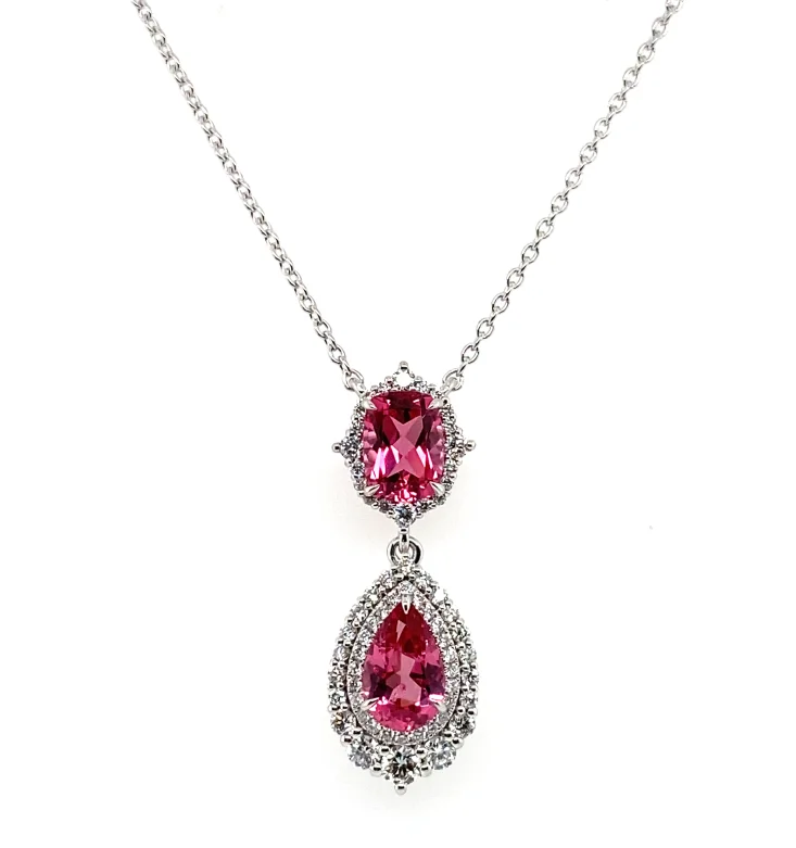 Fashion-Forward Jewelry At Incredible Prices Bremer Jewelry 18K White Gold Pink Spinel and Diamond Drop Necklace (2.49ctw) Fashion-Forward Jewelry At Incredible Prices Bremer Jewelry 18K White Gold Pink Spinel and Diamond Drop Necklace (2.49ctw)