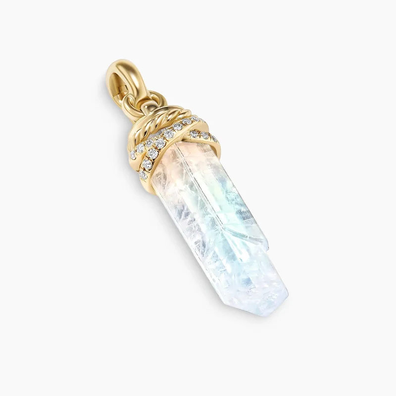 Elegant Rose Gold Jewelry For A Stylish Touch Wrapped Rainbow Moonstone Crystal Amulet with 18K Yellow Gold and Pave Diamonds Elegant Rose Gold Jewelry For A Stylish Touch Wrapped Rainbow Moonstone Crystal Amulet with 18K Yellow Gold and Pave Diamonds
