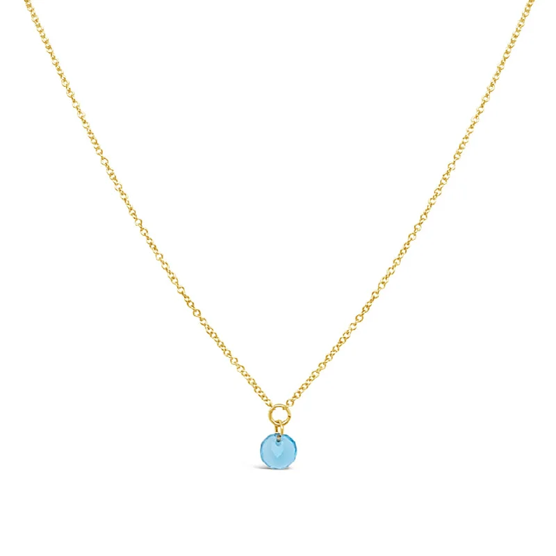 Celebrate Every Occasion With Sparkling Savings Dee Berkley Round Shape Blue Topaz Solitaire Pendant with a 14K Yellow Gold Cable Link Necklace Celebrate Every Occasion With Sparkling Savings Dee Berkley Round Shape Blue Topaz Solitaire Pendant with a 14K Yellow Gold Cable Link Necklace