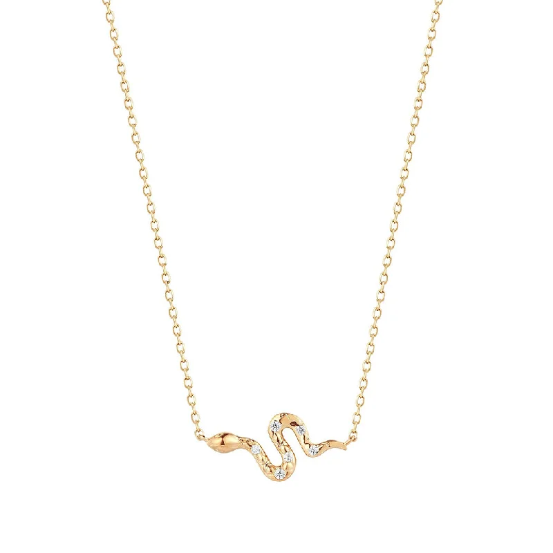 Delicate Crystal Jewelry For Sophisticated Charm Diamond Snake 14K Yellow Gold Necklace Delicate Crystal Jewelry For Sophisticated Charm Diamond Snake 14K Yellow Gold Necklace