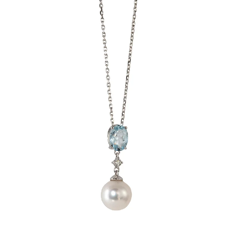Discounted Jewelry For A Glamorous Look Freshwater Pearl, Aquamarine & Diamond 14K White Gold Necklace Discounted Jewelry For A Glamorous Look Freshwater Pearl, Aquamarine & Diamond 14K White Gold Necklace