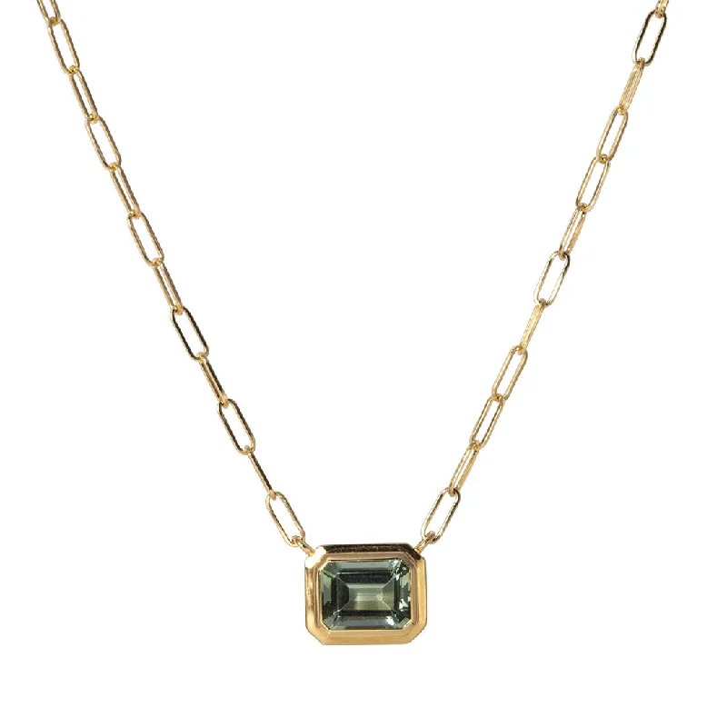 Premium Jewelry Now Available At Special Discounts Goshwara Emerald-Cut Prasiolite 18K Gold Pendant Necklace