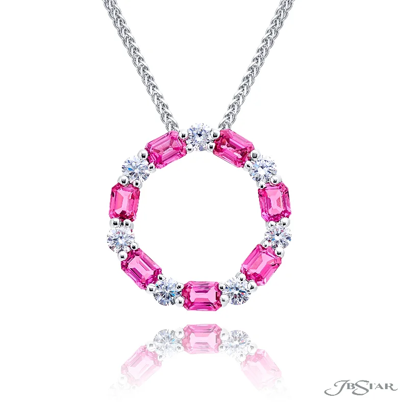 Affordable Gold-Plated Jewelry For Modern Fashion JB Star 950 White Platinum Emerald Shape Pink Sapphires and Diamonds Circle Pendant with a 950 White Platinum Wheat Chain (2.50ctw) Affordable Gold-Plated Jewelry For Modern Fashion JB Star 950 White Platinum Emerald Shape Pink Sapphires and Diamonds Circle Pendant with a 950 White Platinum Wheat Chain (2.50ctw)