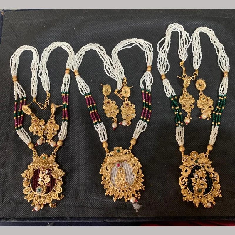 Affordable Gold-Plated Jewelry For Modern Fashion Anjali Jewellery Gold Plated Kundan Stone Double Necklace Set Affordable Gold-Plated Jewelry For Modern Fashion Anjali Jewellery Gold Plated Kundan Stone Double Necklace Set