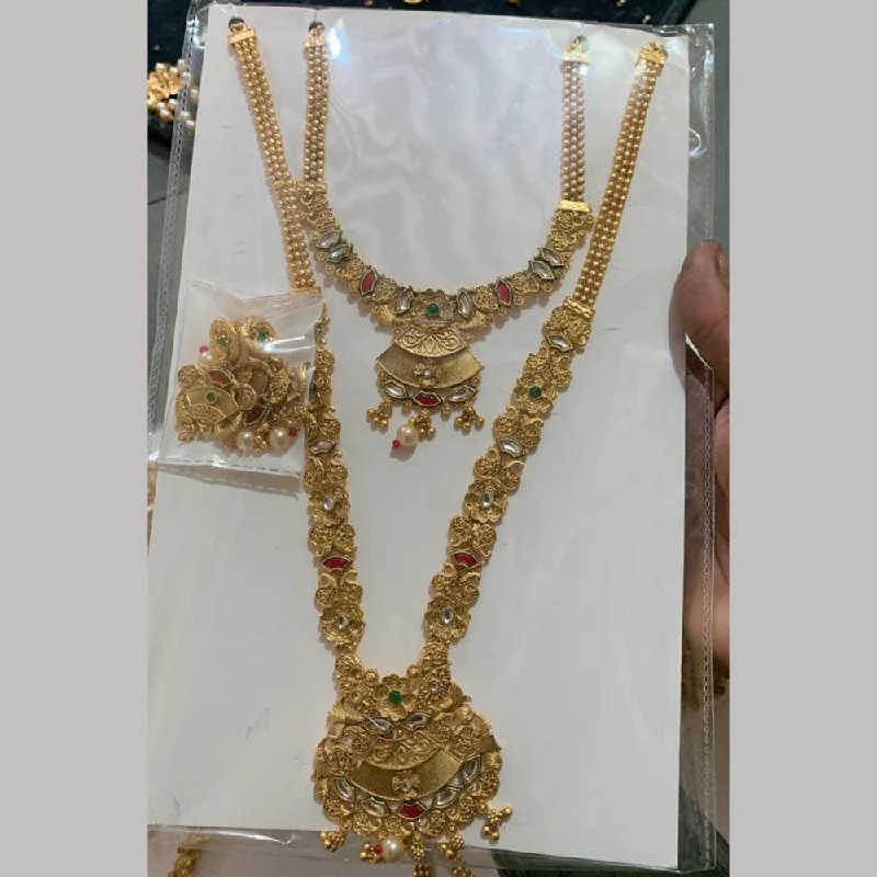 Luxury Handcrafted Jewelry For Elegant Looks Anjali Jewellery Gold Plated Kundan Stone Double Necklace Set Luxury Handcrafted Jewelry For Elegant Looks Anjali Jewellery Gold Plated Kundan Stone Double Necklace Set