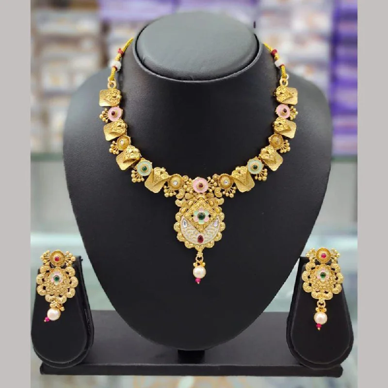 Clearance Sale On High-End Jewelry Collections Anjali Jewellery Gold Plated Pota Stone Meenakari Necklace Set Clearance Sale On High-End Jewelry Collections Anjali Jewellery Gold Plated Pota Stone Meenakari Necklace Set