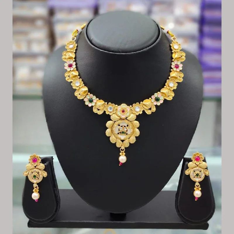 Romantic Heart-Shaped Jewelry For Special Gifts Anjali Jewellery Gold Plated Pota Stone Meenakari Necklace Set Romantic Heart-Shaped Jewelry For Special Gifts Anjali Jewellery Gold Plated Pota Stone Meenakari Necklace Set